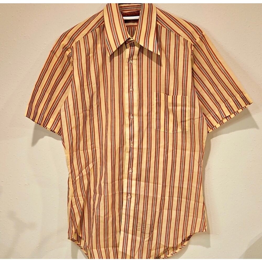 Vintage Sears Yellow Multicolor Striped Short Sleeve Button-Down Shirt